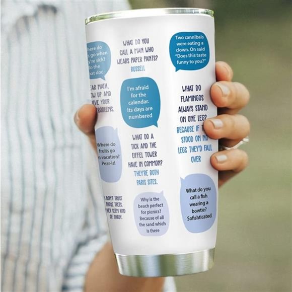64HYDRO 20oz Emergency Dad Jokes, Gift For Dads Tumbler Cup with Lid - Picture 2 of 4
